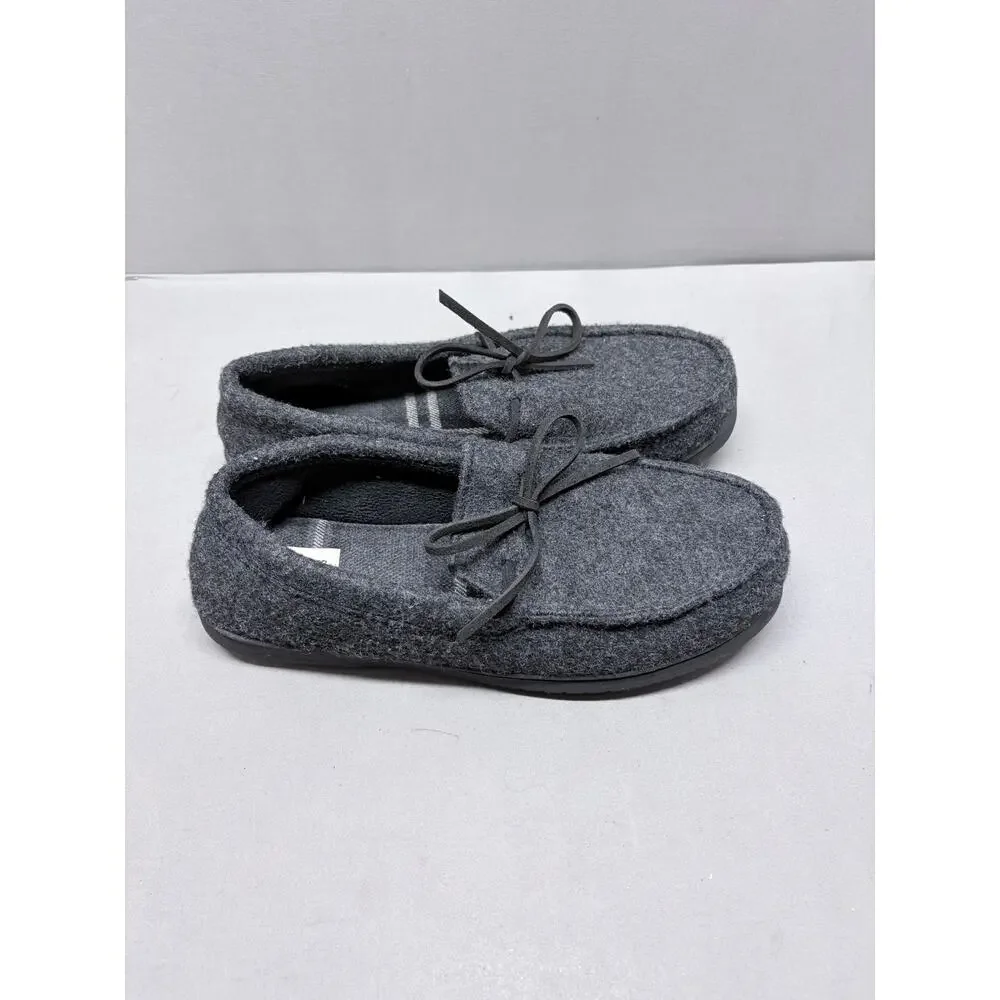 Dluxe by Dearfoams Mens Large 11-12 Charcoal Gray Moccasin Slipper Plaid Fleece